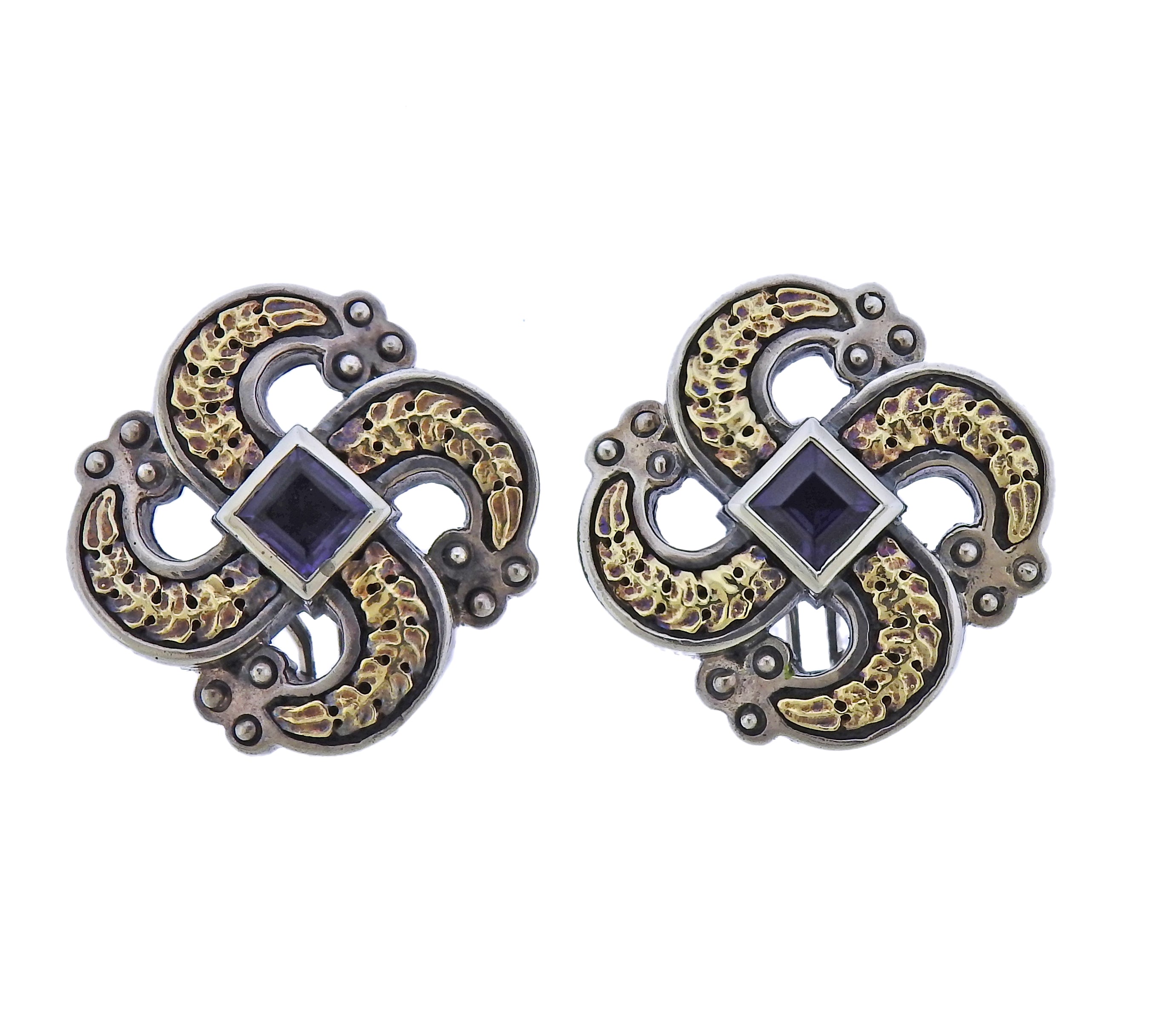 Mitchell Peck Silver Gold Iolite Necklace Bracelet Earrings Brooch Suite - Oak Gem