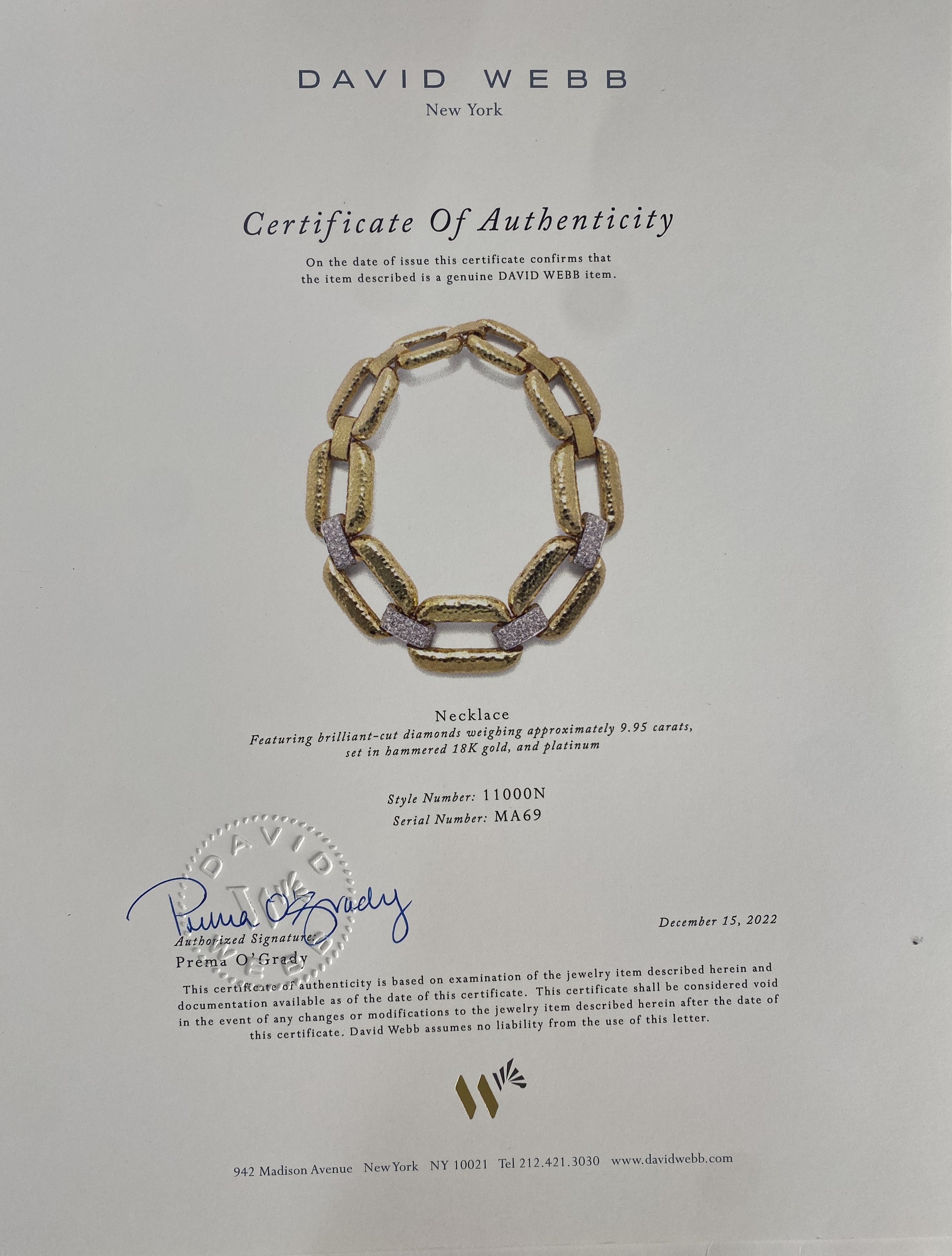 David Webb Diamond Hammered Gold Link Necklace