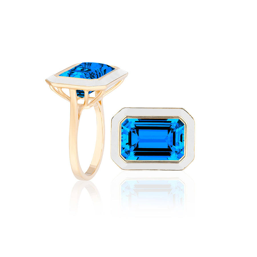 Goshwara Queen London Blue Topaz Enamel Cocktail Ring