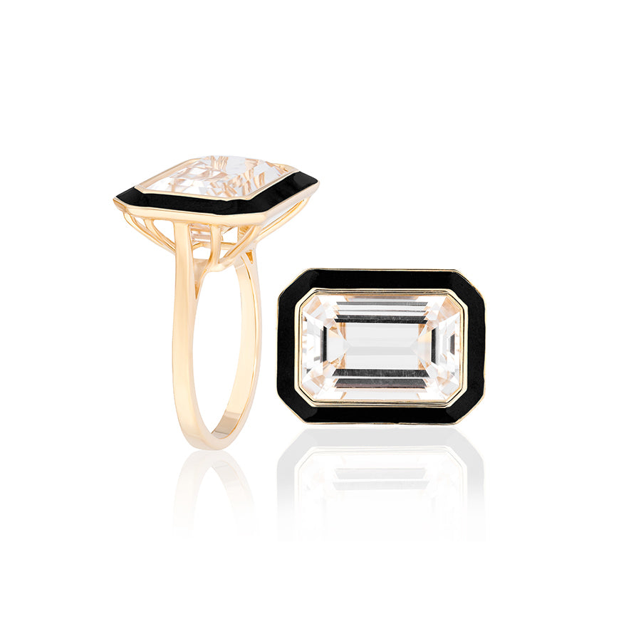 Goshwara Queen Rock Crystal Enamel Cocktail Ring
