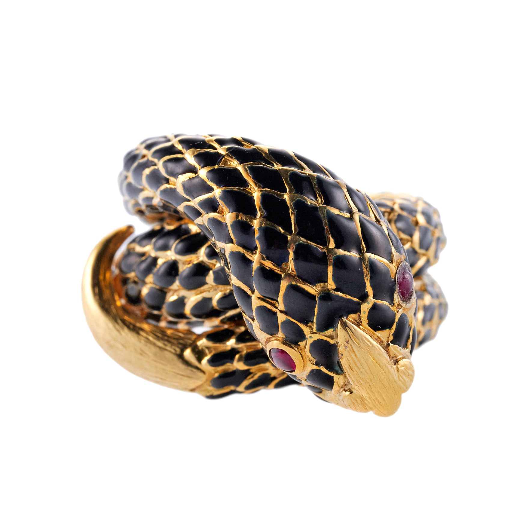 David Webb Ruby Enamel Gold Snake Ring