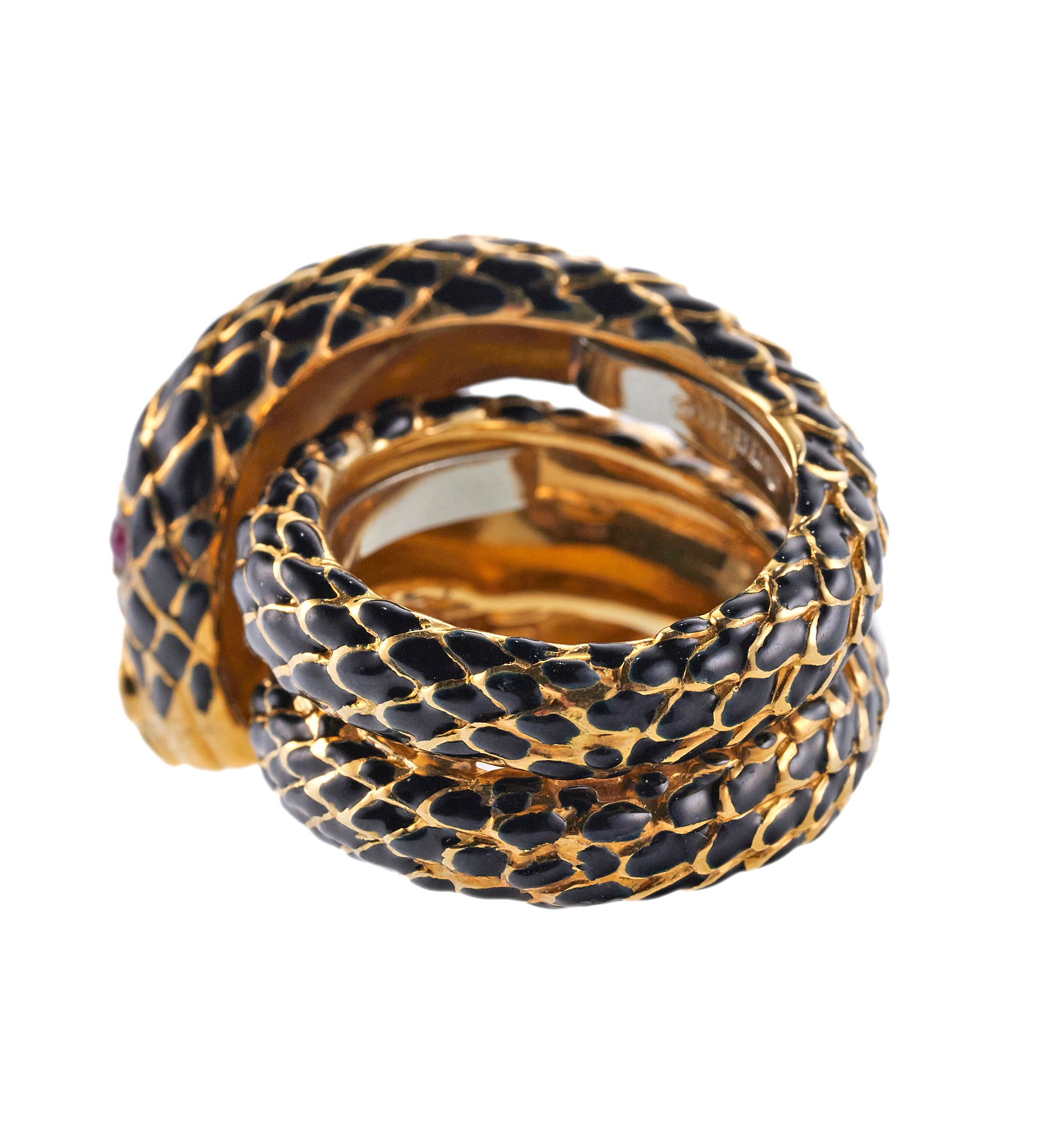 David Webb Ruby Enamel Gold Snake Ring
