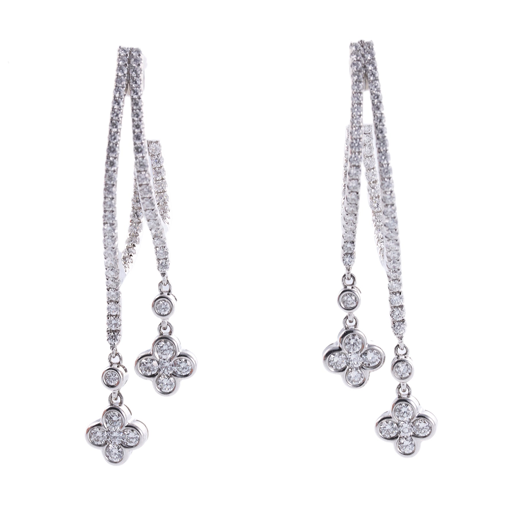Roberto Coin Diamond Flower Drop Gold Earrings