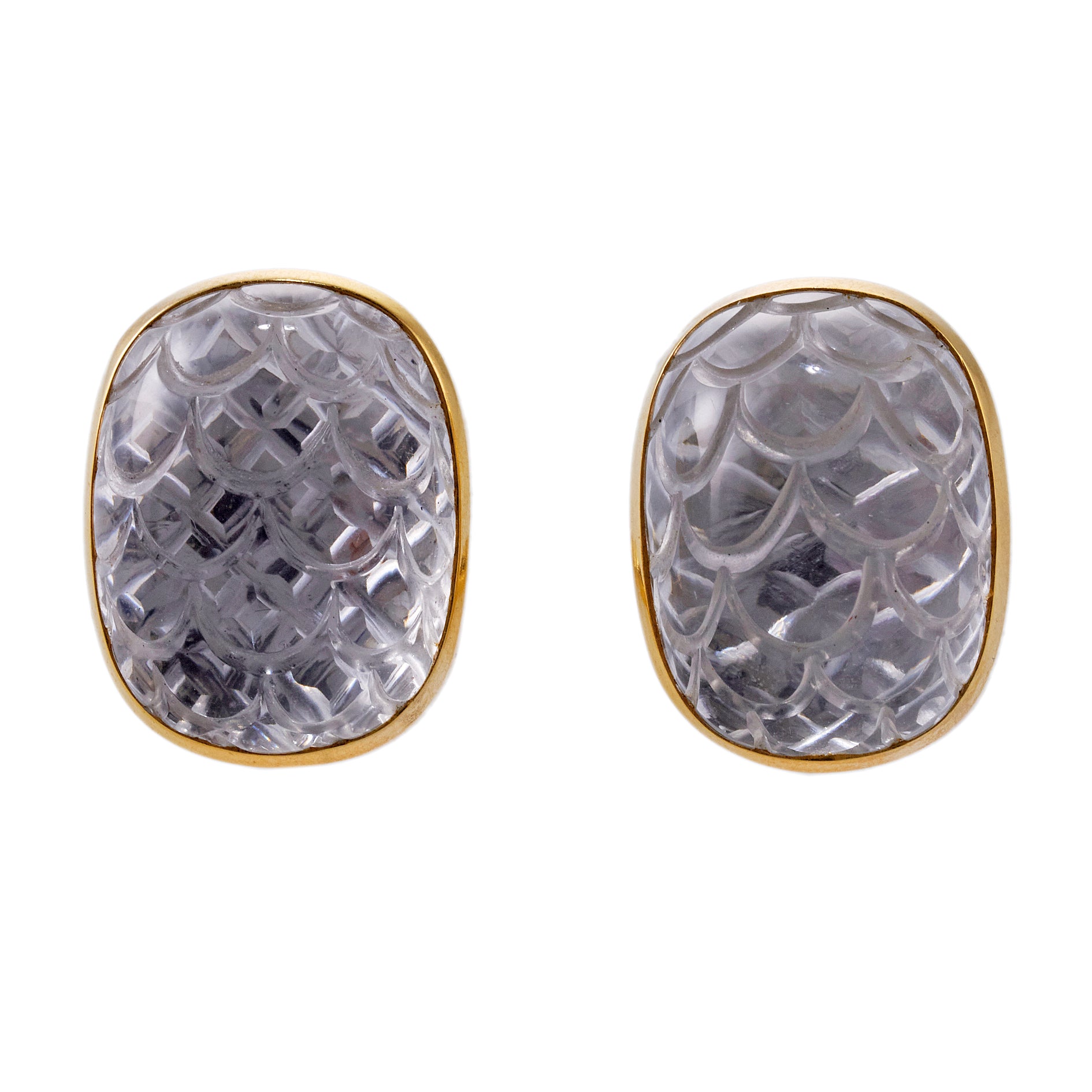 David Webb Carved Crystal Gold Earrings