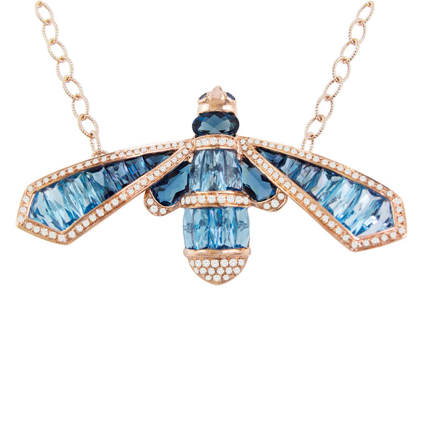 Bellarri Queen Bee Blue Topaz Diamond Gold Pendant Necklace