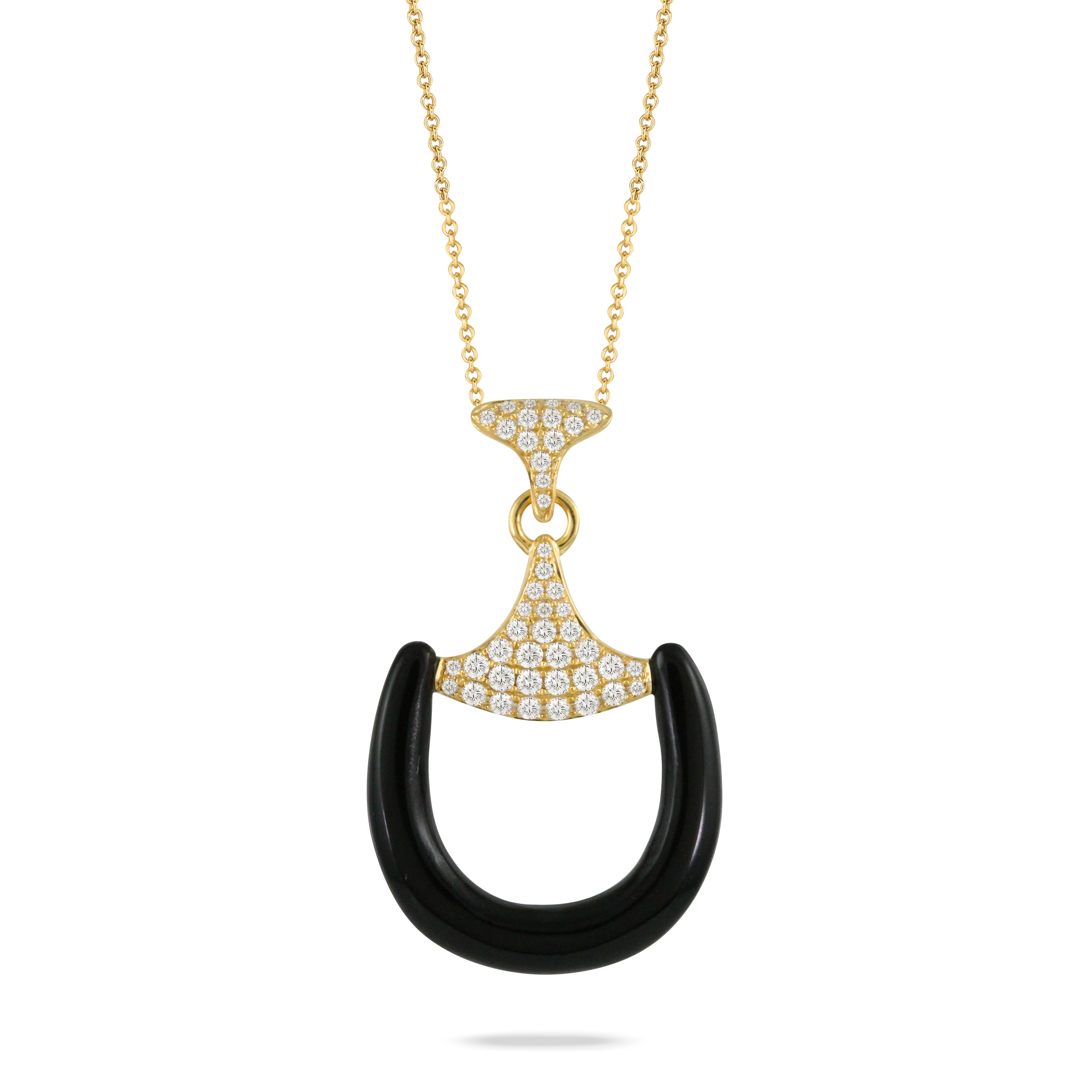 Doves Doron Paloma Diamond Gold Onyx Horsebit Pendant