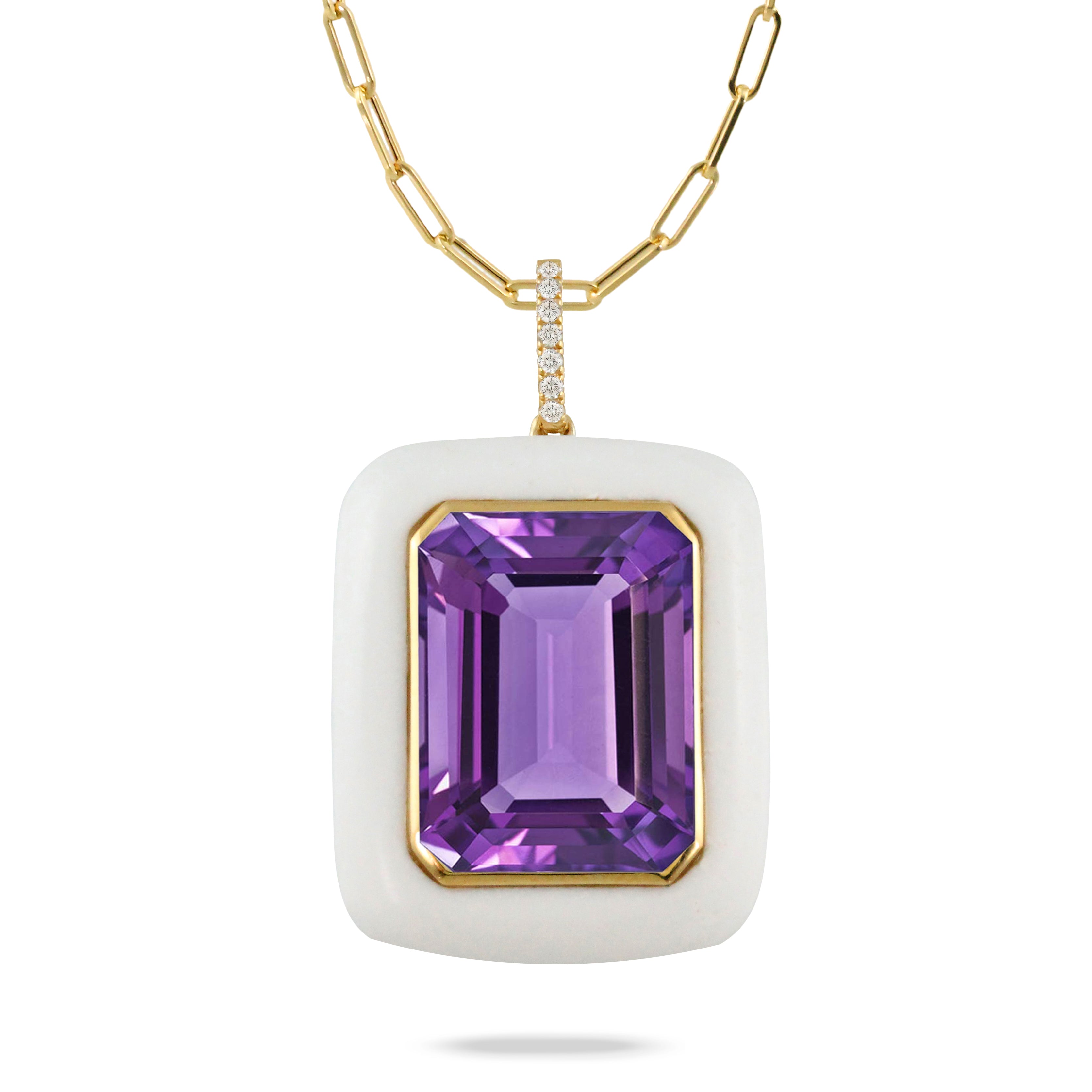 Doves Doron Paloma Diamond Gold Amethyst Agate Pendant