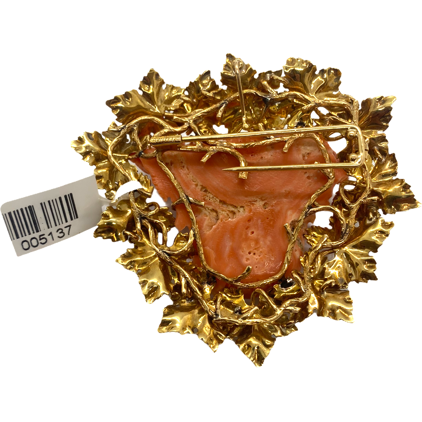Large Buccellati Gold Carved Coral Bacchus Head Brooch Pendant
