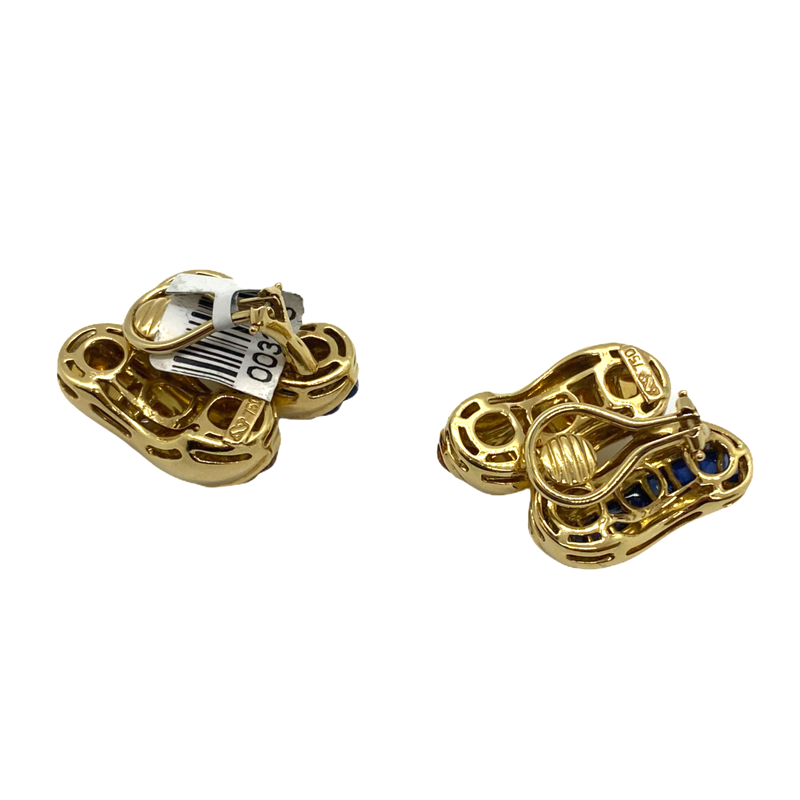 Seaman Schepps Sugarloaf Cut Sapphire Citrine 18K Gold Earrings