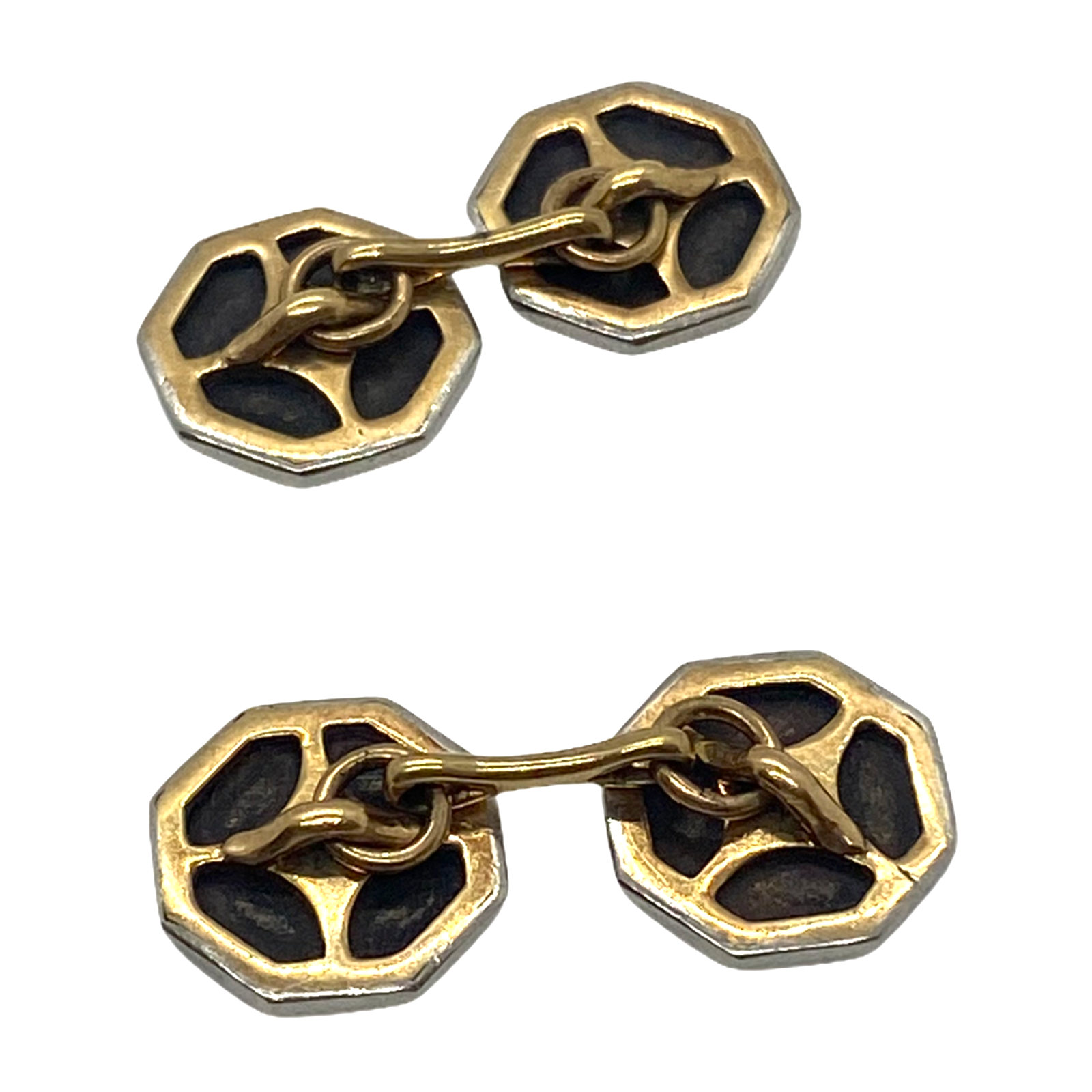 Art Deco Onyx Rose Cut Diamond Gold Platinum Cufflinks