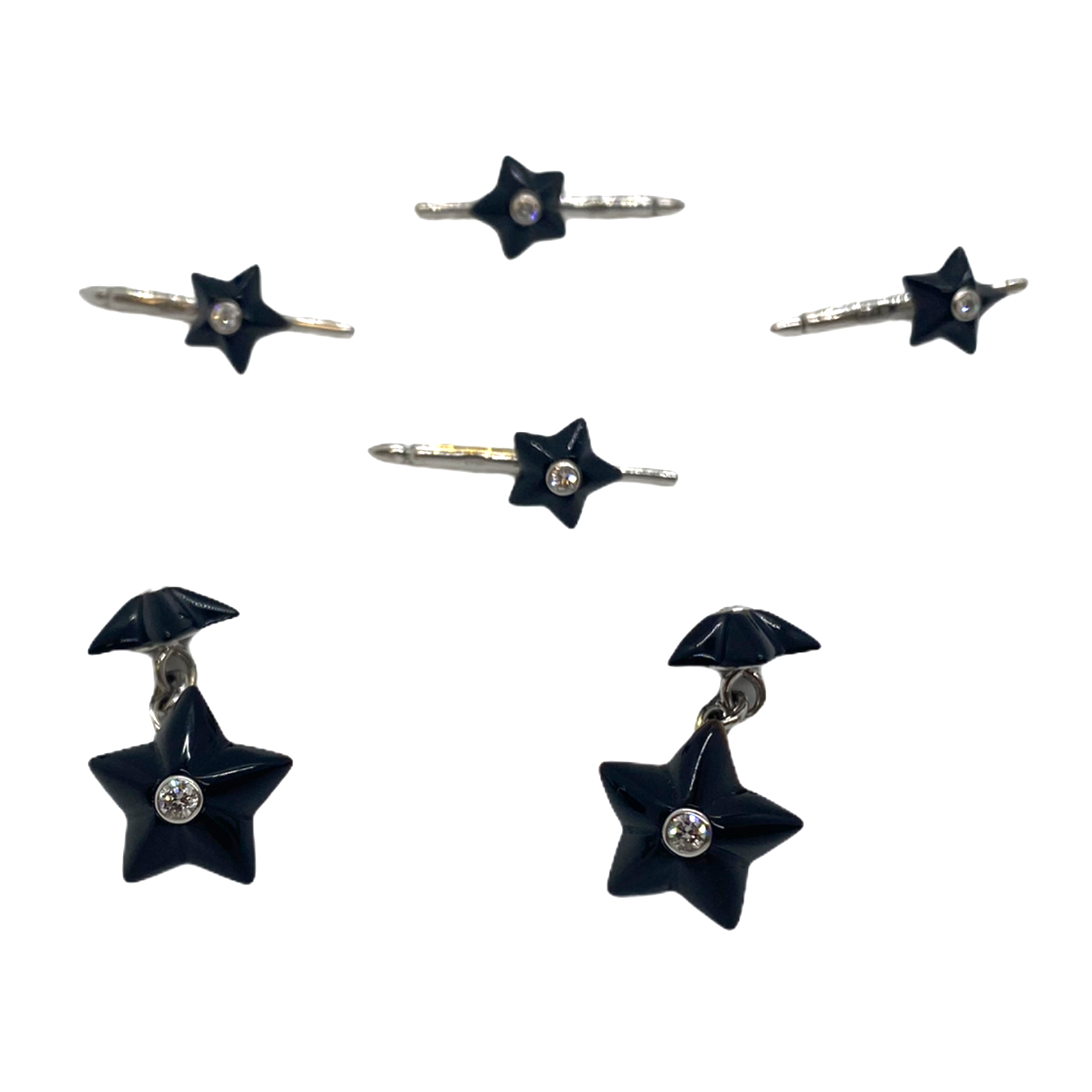 Trianon Onyx Diamond Gold Star Cufflinks Stud Dress Set