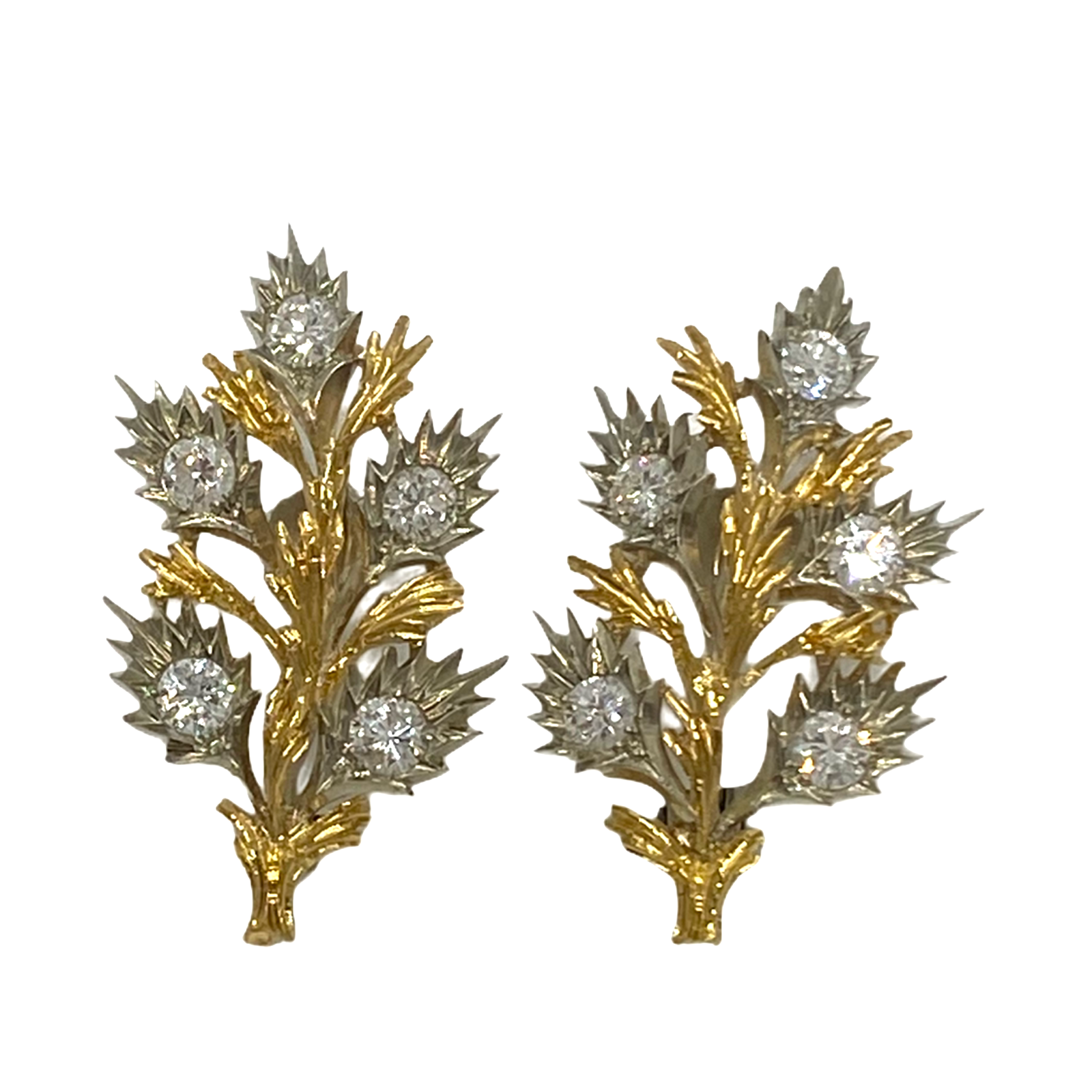 Buccellati Diamond Gold Leaf Motif Earrings
