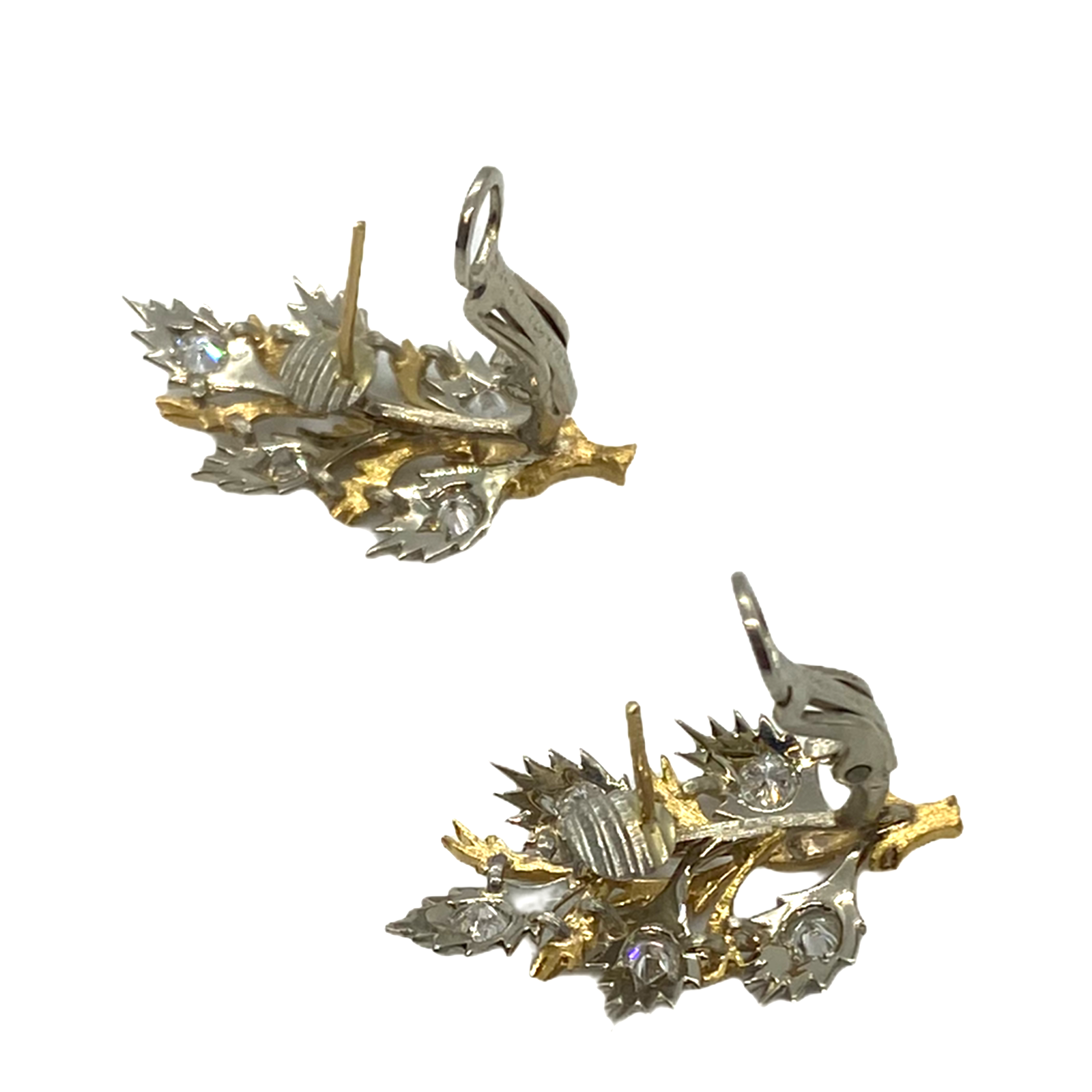 Buccellati Diamond Gold Leaf Motif Earrings