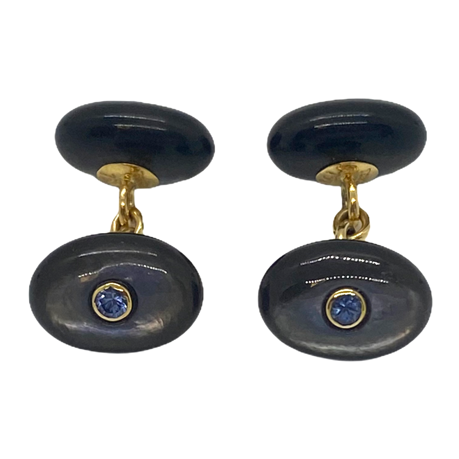 Trianon Black Mother Of Pearl Iolite Gold Cufflinks