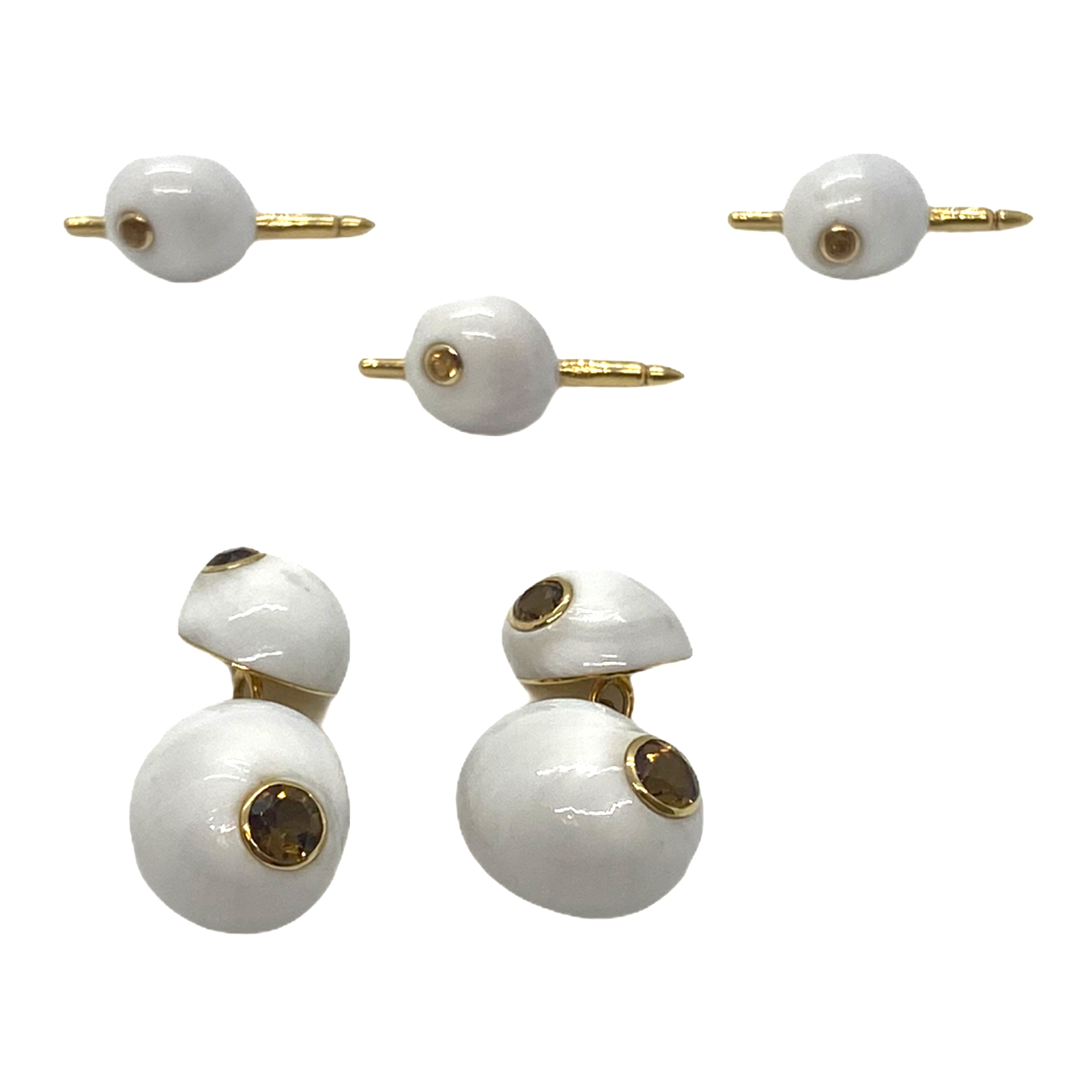 Trianon Shell Citrine Gold Cufflinks and Stud Set