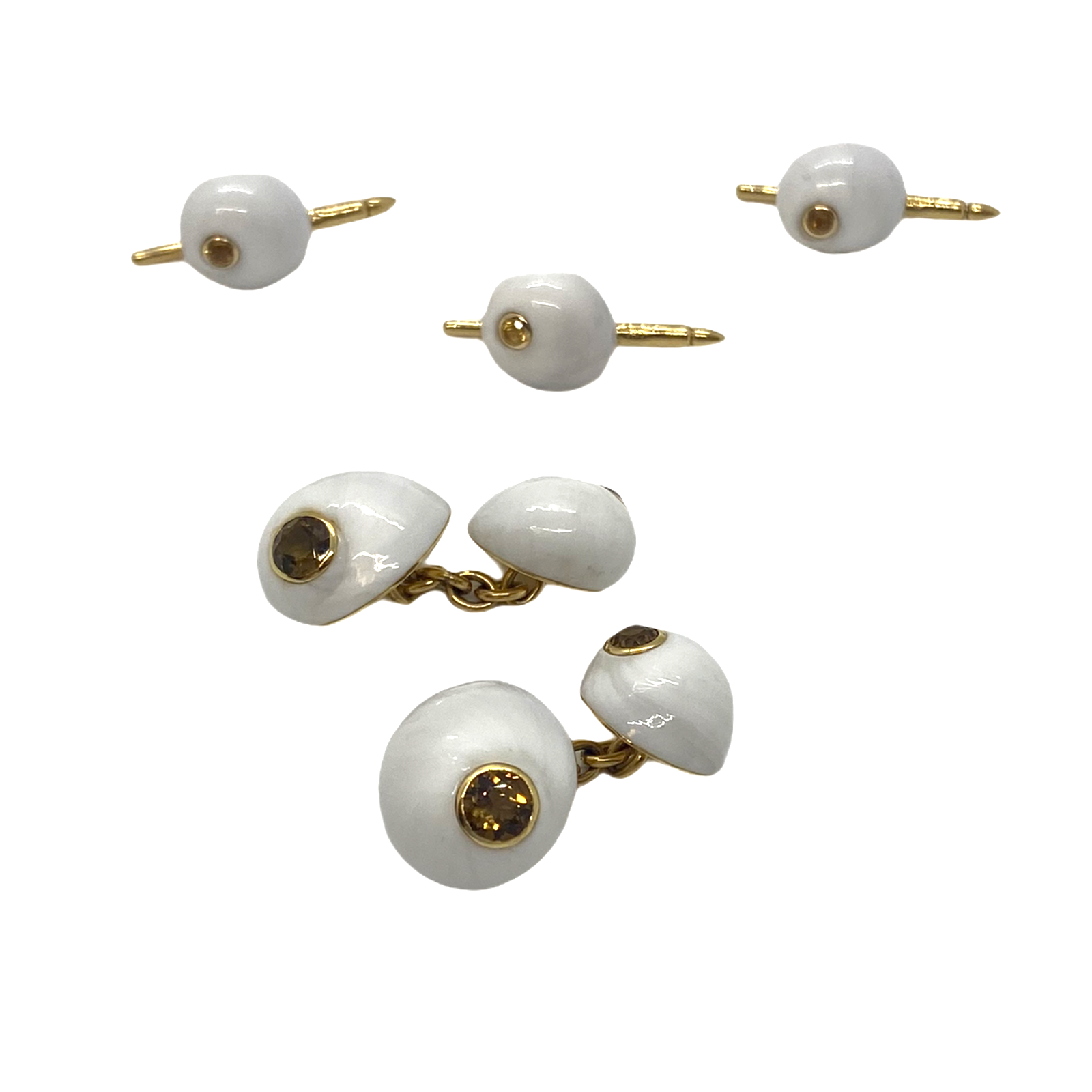 Trianon Shell Citrine Gold Cufflinks and Stud Set
