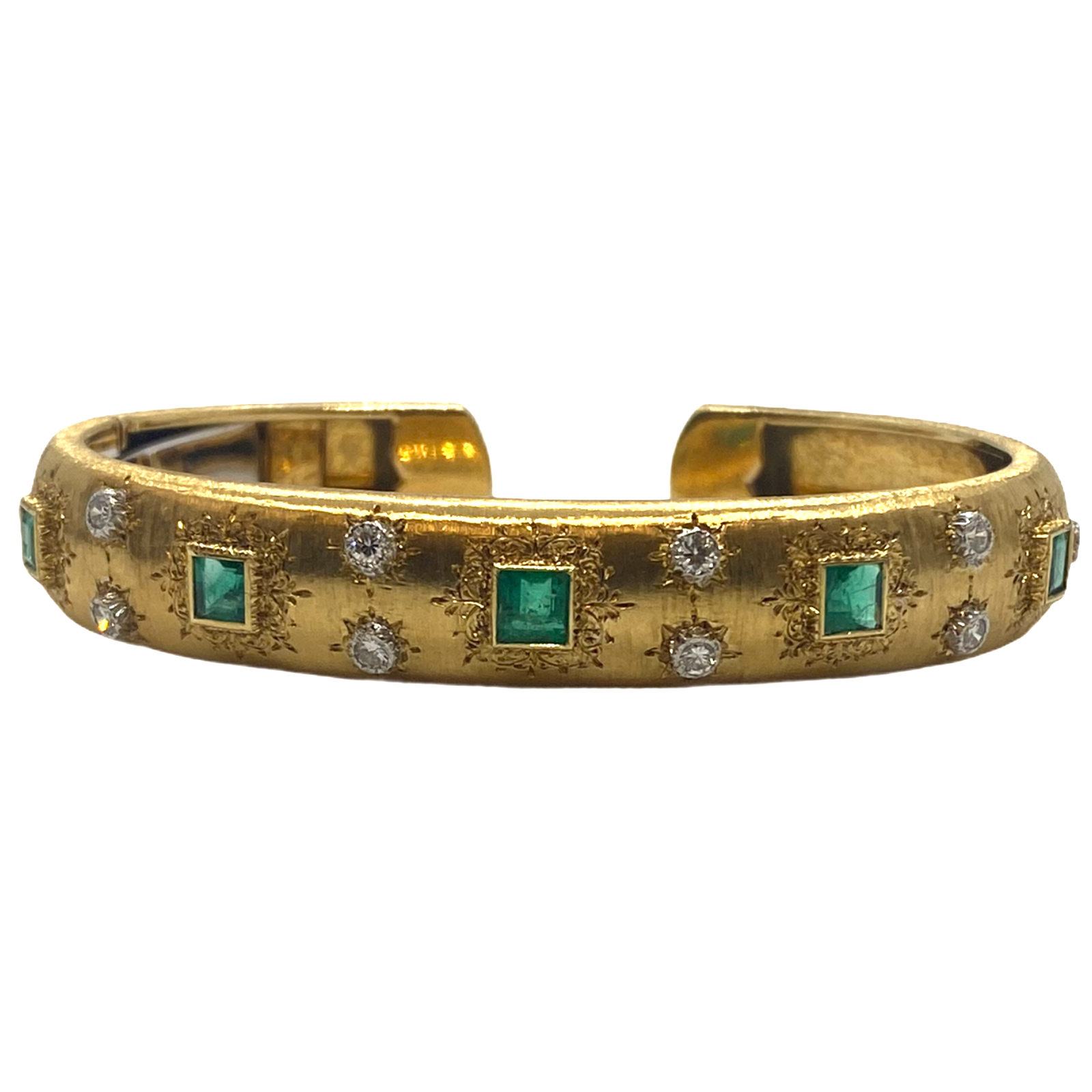 Buccellati Emerald Diamond 18k Gold Cuff Bracelet