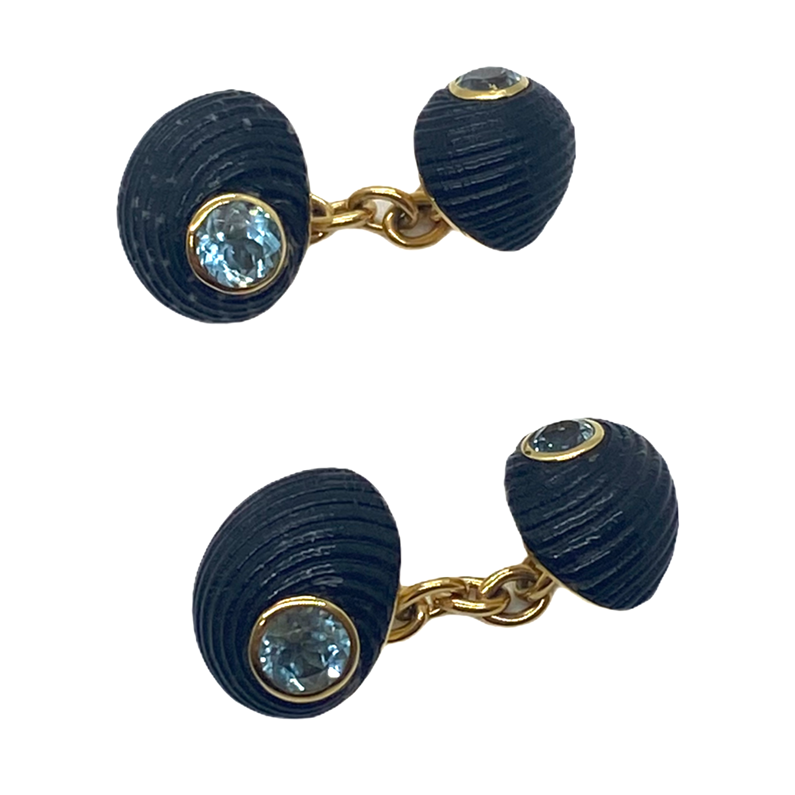 Trianon Aquamarine Shell 18k Gold Cufflinks
