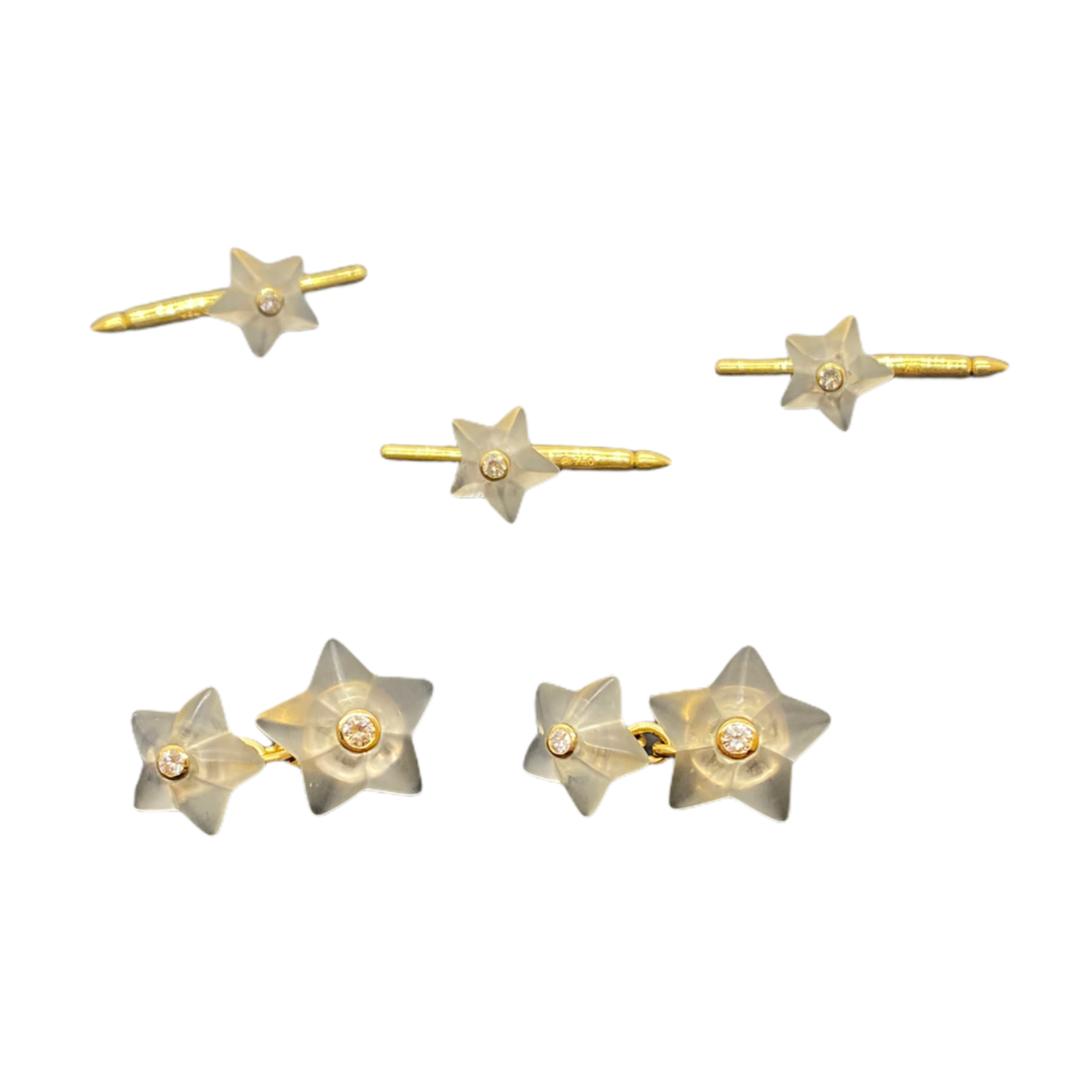 Trianon Carved Crystal Diamond Gold Star Cufflinks Stud Dress Set