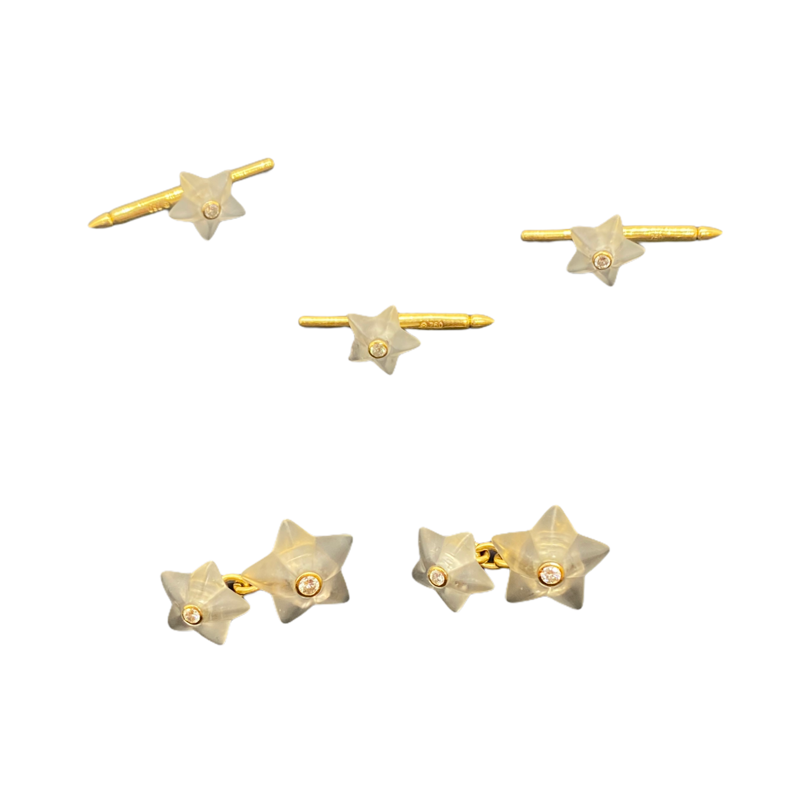 Trianon Carved Crystal Diamond Gold Star Cufflinks Stud Dress Set