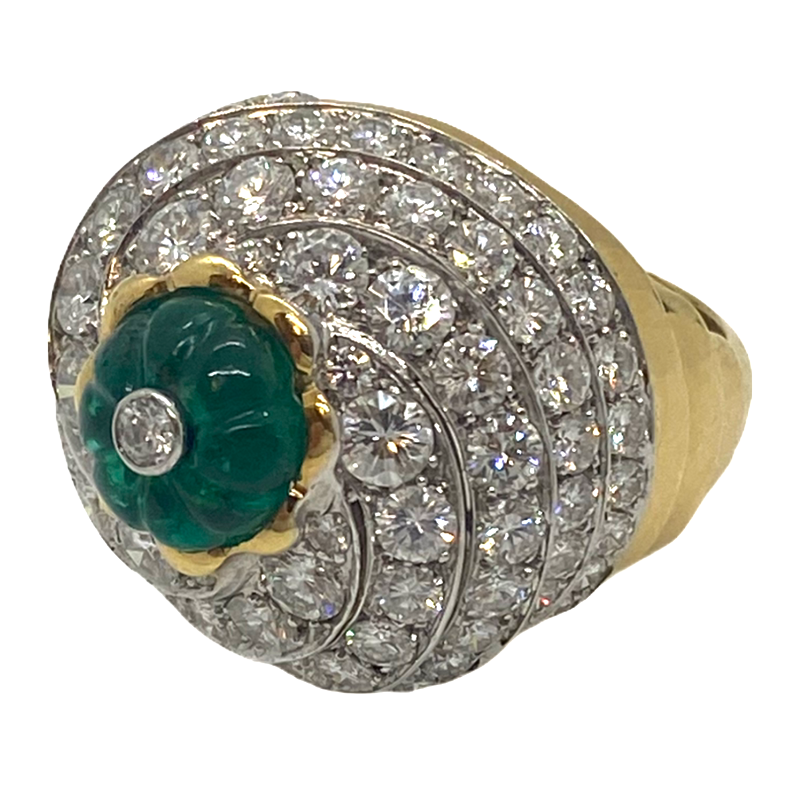 Impressive David Webb Gold Platinum 8ctw Diamond Carved Emerald Ring