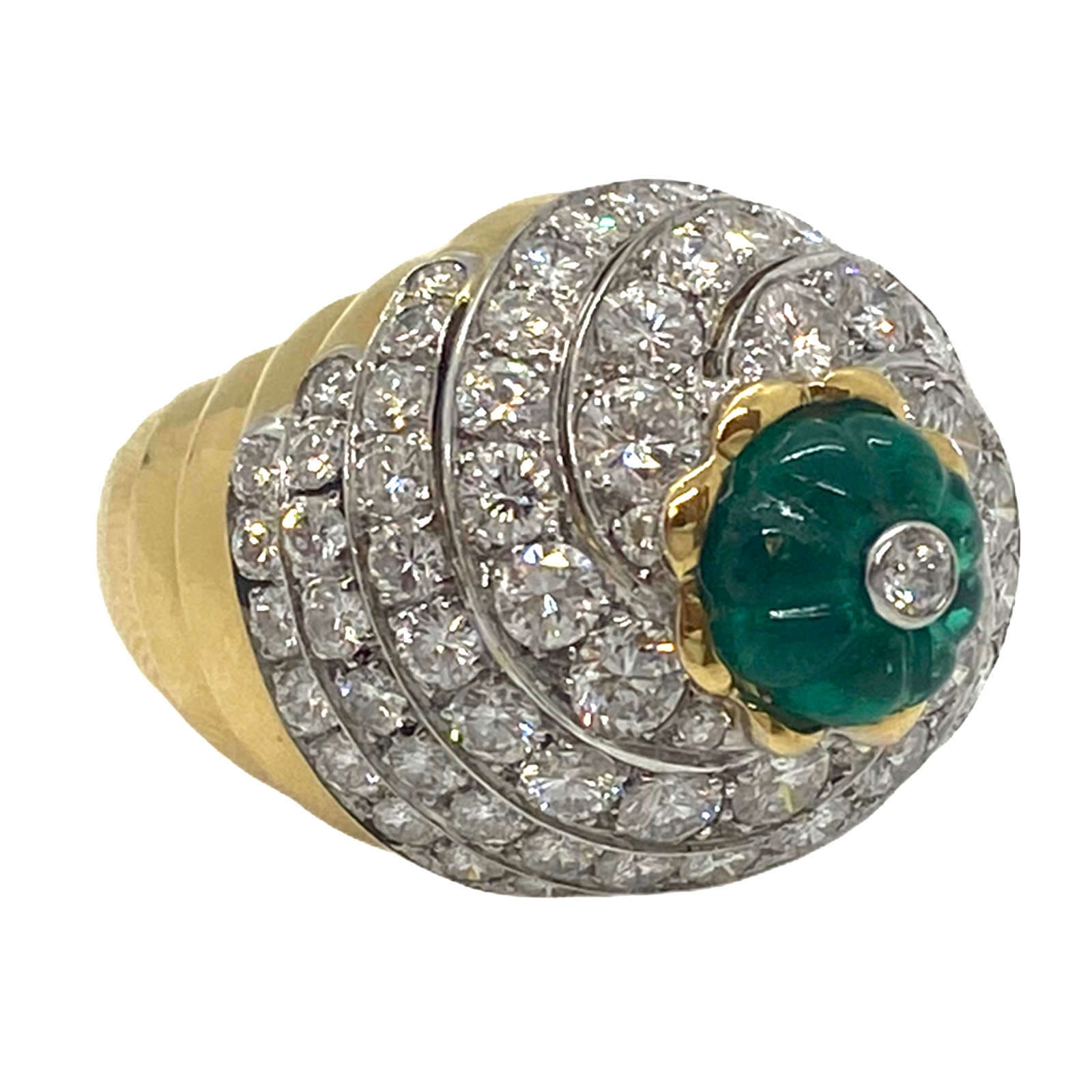Impressive David Webb Gold Platinum 8ctw Diamond Carved Emerald Ring