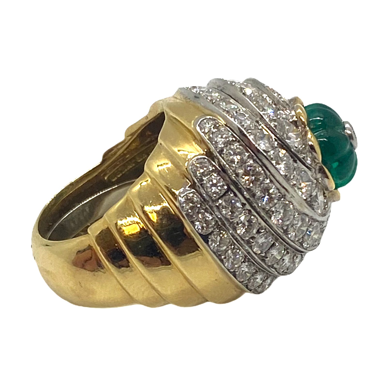Impressive David Webb Gold Platinum 8ctw Diamond Carved Emerald Ring