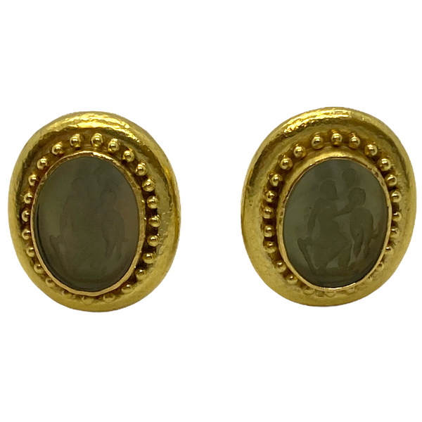 Elizabeth Locke 18k Gold Venetian Glass Intaglio Earrings