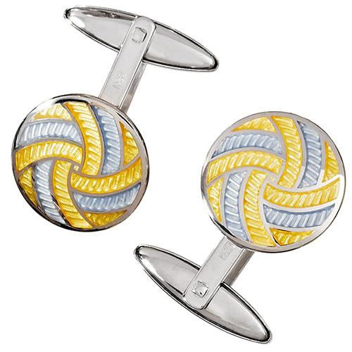 Jan Leslie Yellow Grey Enamel Silver Pinwheel Cufflinks - Oak Gem