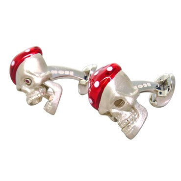 Deakin & Francis Sterling Silver Red Bandana Skull Ruby Cufflinks - Oak Gem