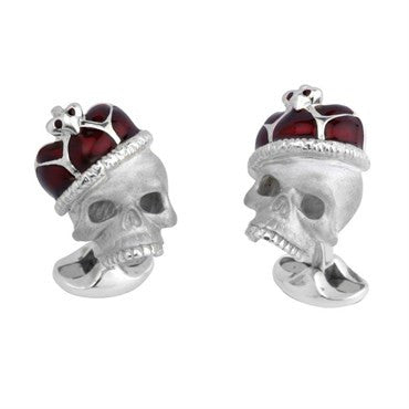 Deakin & Francis Sterling Silver Enamel Crown Skull Cufflinks - Oak Gem
