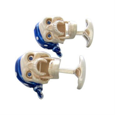 Deakin & Francis Sterling Silver Blue Bandana Sapphire Skull Cufflinks - Oak Gem