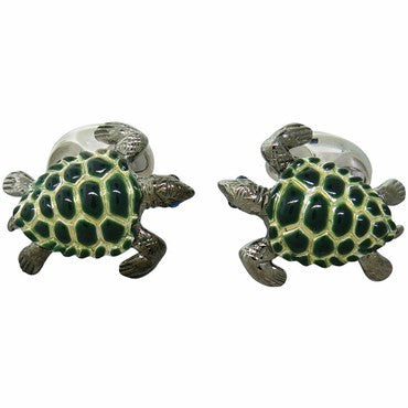 Deakin & Francis Sterling Silver Sapphire Enamel Turtle Cufflinks - Oak Gem