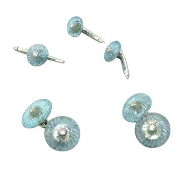 Trianon Carved Aquamarine Diamond Cufflink Stud Dress Set - Oakgem.com