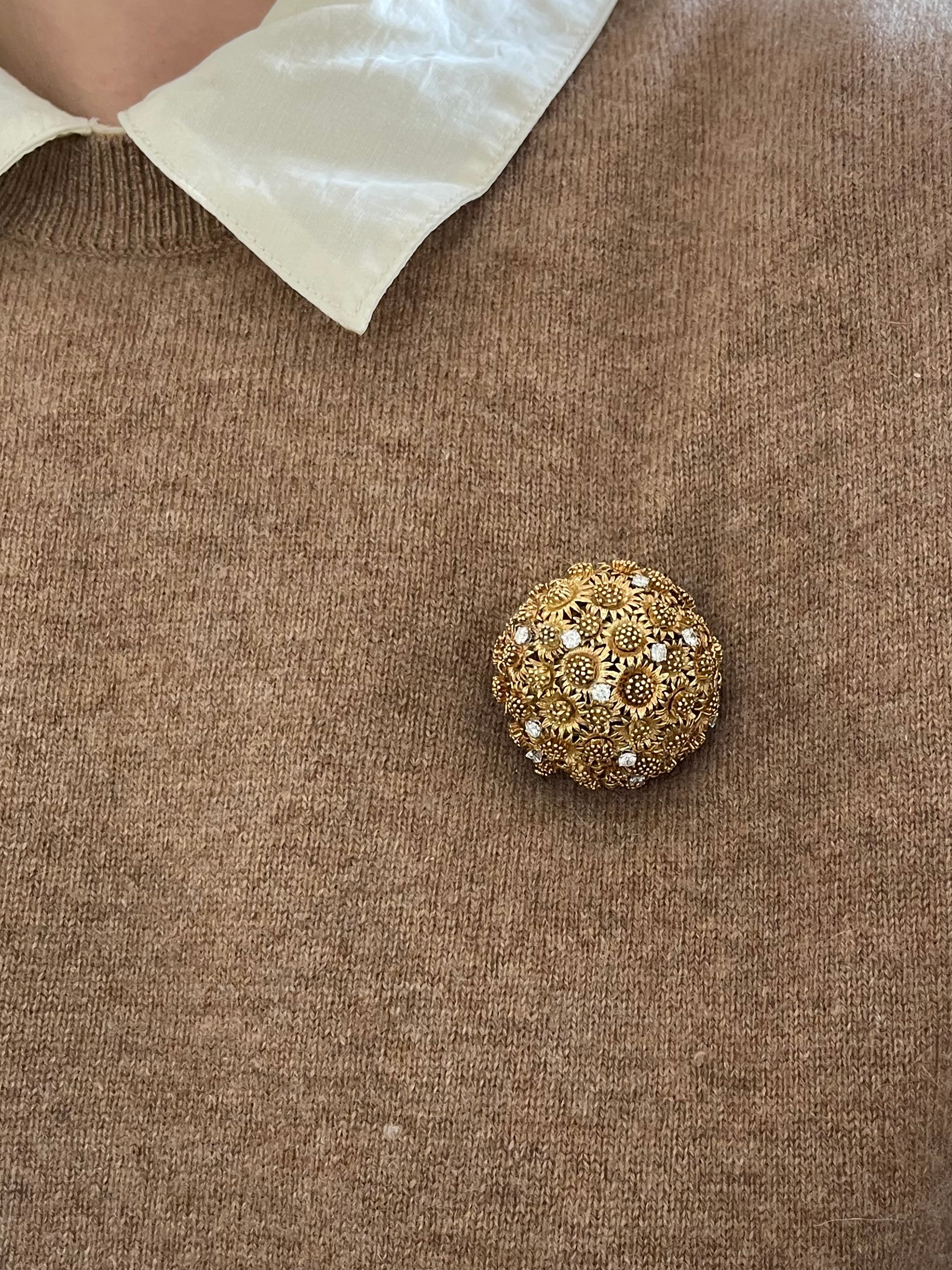 TIFFANY & CO FRANCE GOLD DIAMOND BROOCH PIN