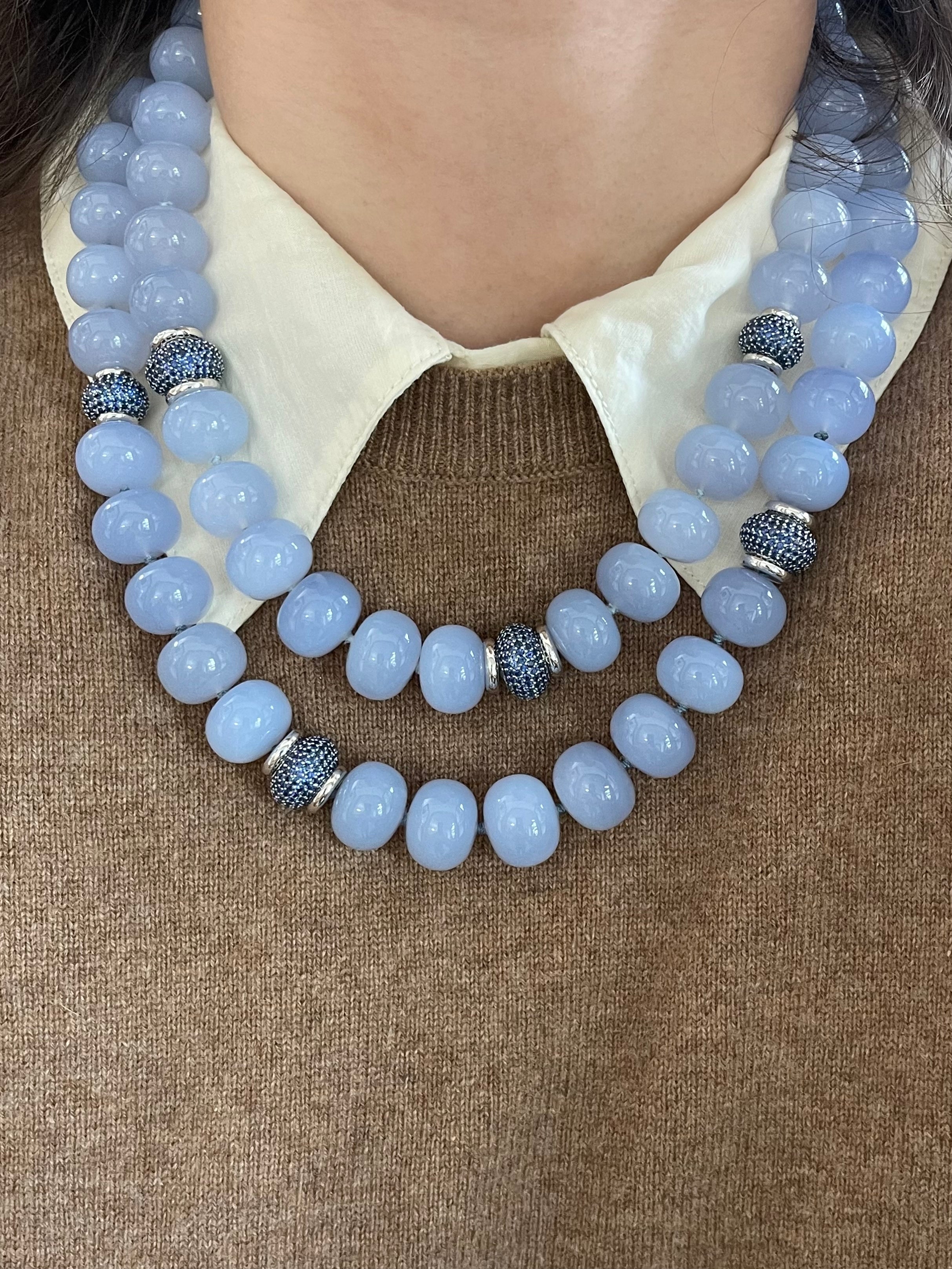 Seaman Schepps Chalcedony Sapphire Gold Nesting Necklace Set