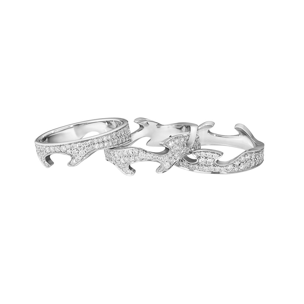 Georg Jensen Fusion Gold Diamond 3 Piece Puzzle Ring Set