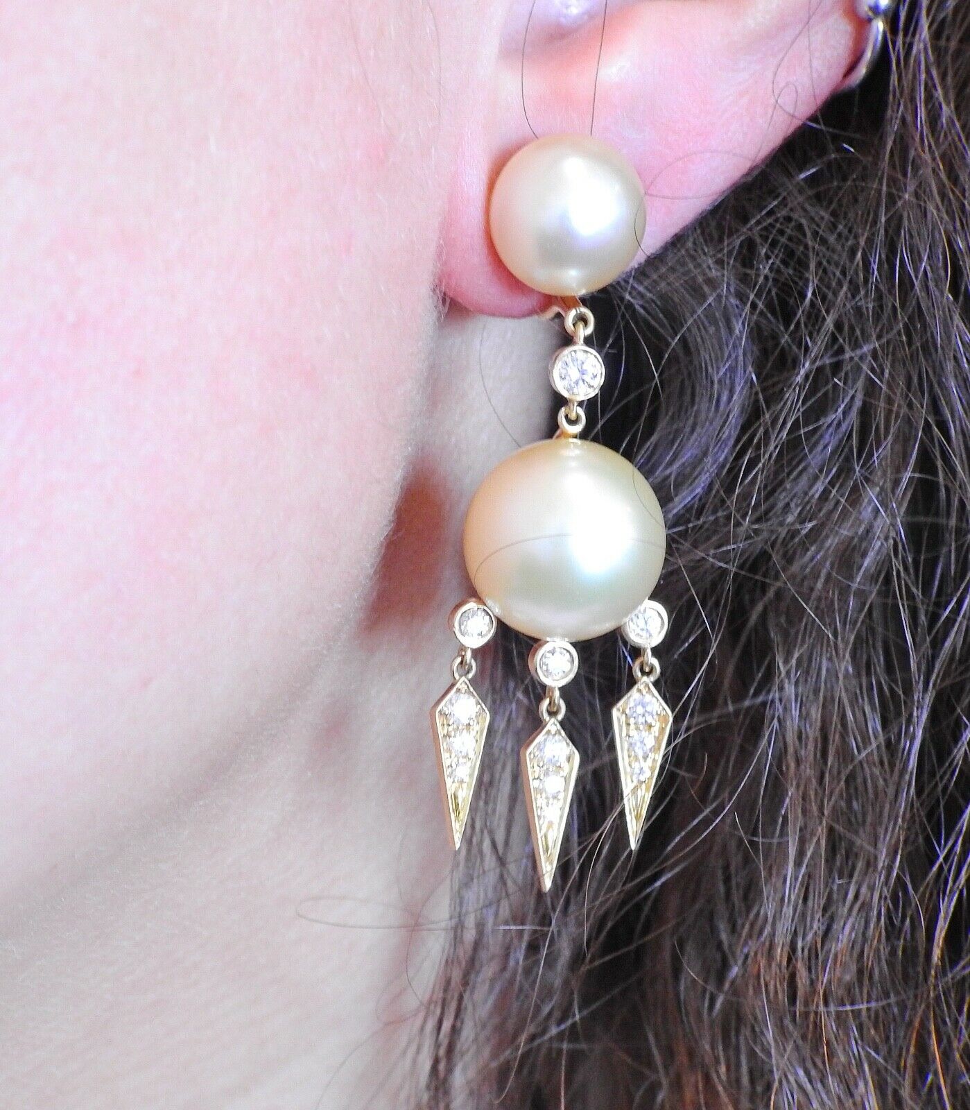 Assael Prince Dimitri Diamond South Sea Pearl Gold Drop Earrings - Oak Gem