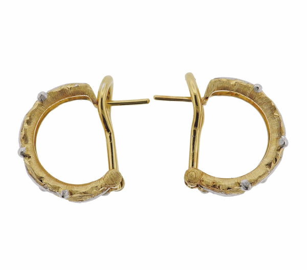 Buccellati Leaf Motif Hoop 18k Gold Earrings - Oak Gem