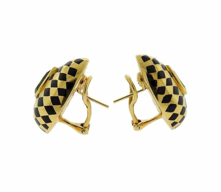 Angela Cummings Gold Peridot Jade Inlay Earrings - Oakgem.com