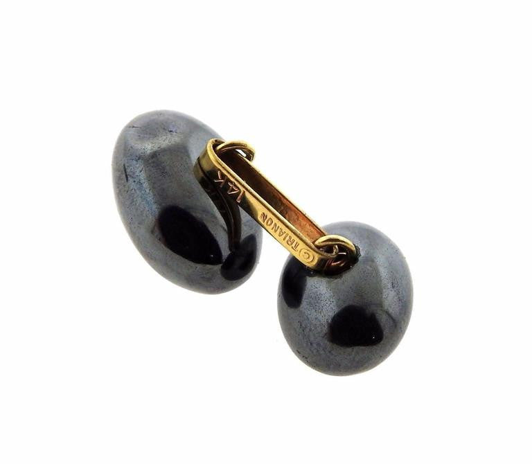 Trianon Hematite Ruby Diamond Gold Cufflinks - Oakgem.com