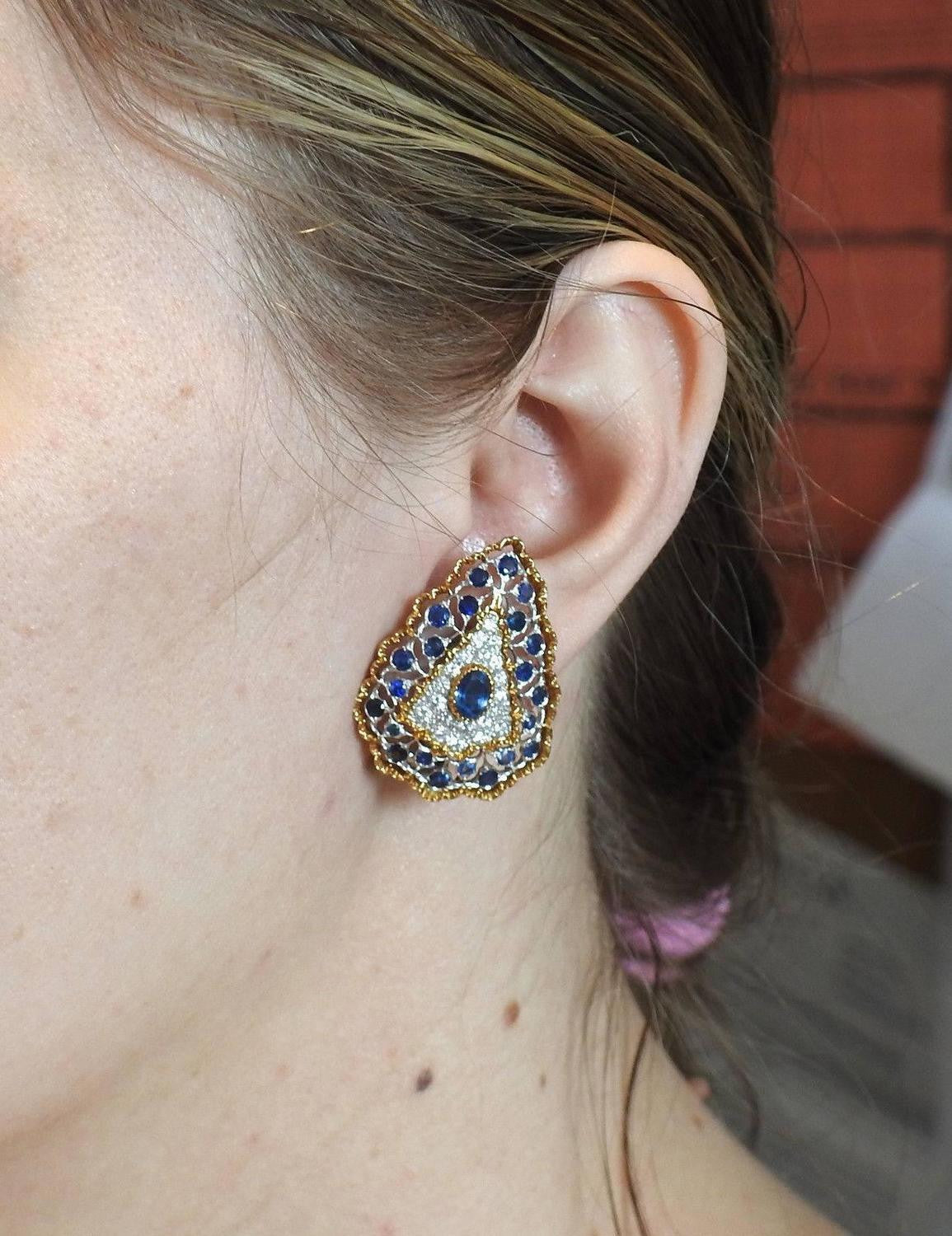 Buccellati Sapphire Diamond Gold Large Earrings - Oakgem.com