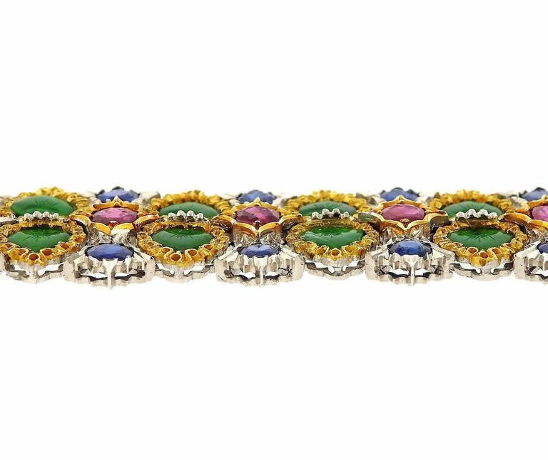 Buccellati Important Carved Jade Ruby Sapphire Gold Bracelet - Oak Gem