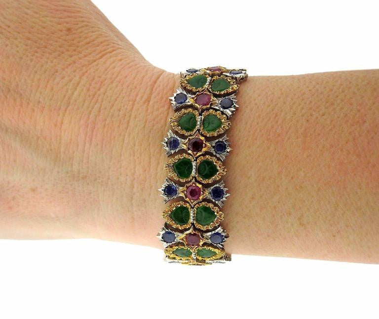 Buccellati Important Carved Jade Ruby Sapphire Gold Bracelet - Oak Gem