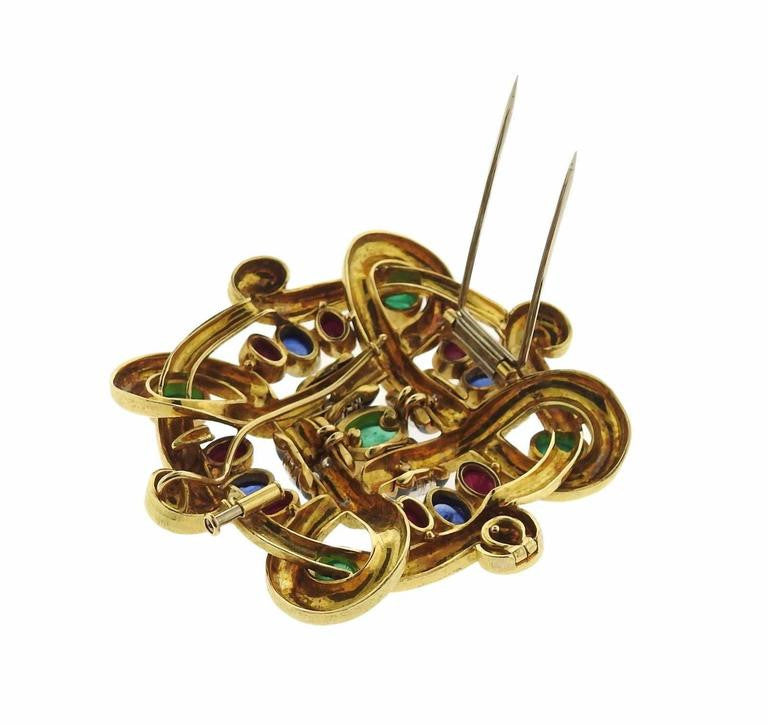 Impressive David Webb Diamond Gemstone Gold Platinum Brooch Pendant - Oakgem.com