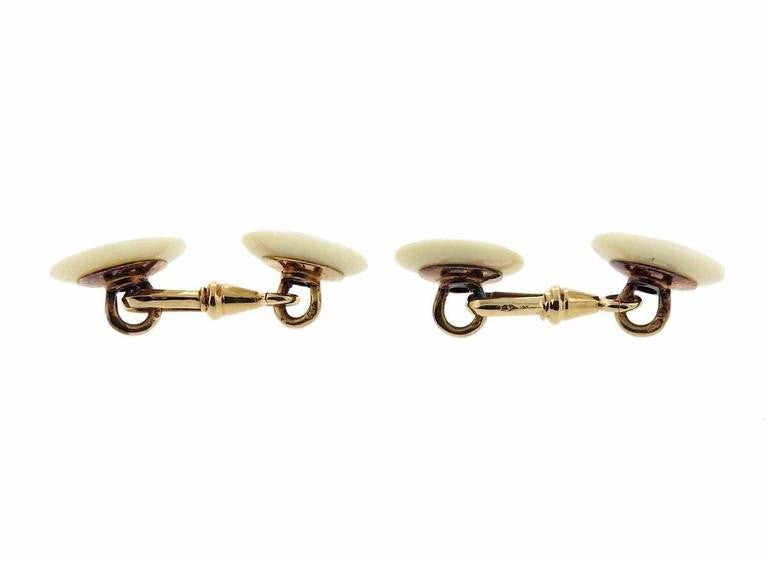Continental Art Deco Mother of Pearl Diamond Gold Cufflinks Stud Dress Set - Oakgem.com