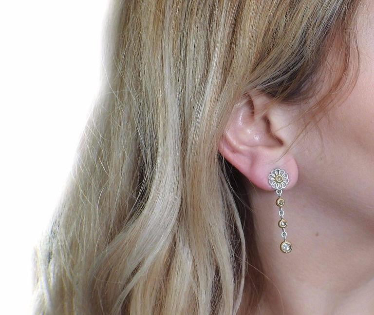 Buccellati Diamond Gold Flower Drop Earrings - Oakgem.com