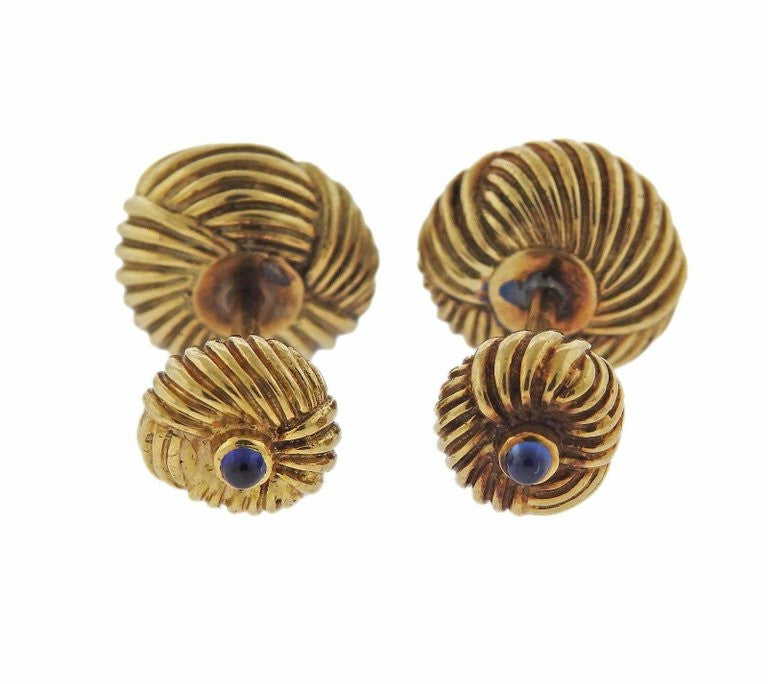 Tiffany & Co. Schlumberger Gold Sapphire Cufflinks - Oak Gem