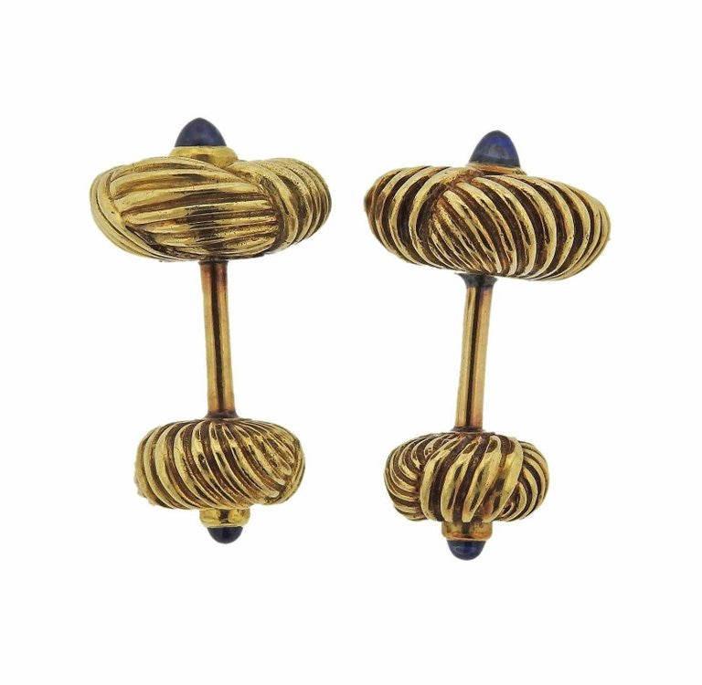 Tiffany & Co. Schlumberger Gold Sapphire Cufflinks - Oak Gem