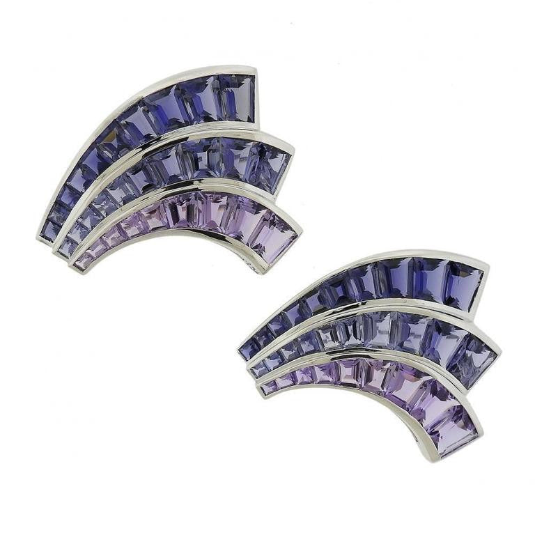 Seaman Schepps Large Iolite Amethyst Gold Fan Brooch Set - Oak Gem
